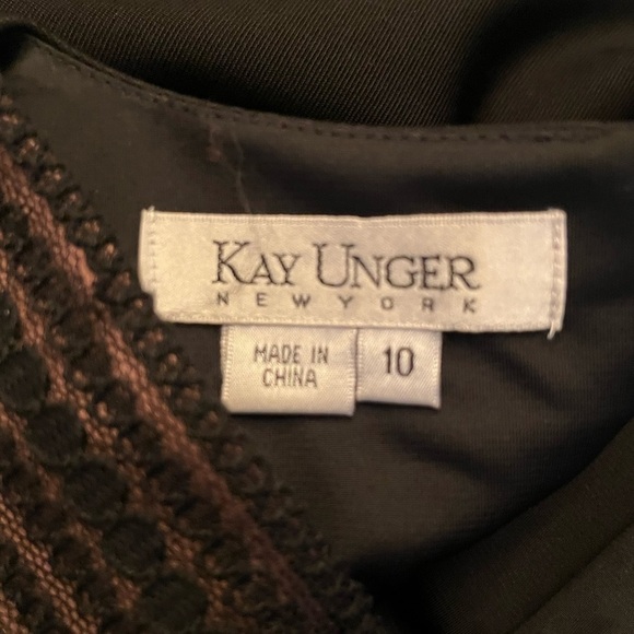 KAY UNGER Black Lace Overlay Bodice V-Neck Knee Length Cocktail Dress Women's 10 - Picture 7 of 9